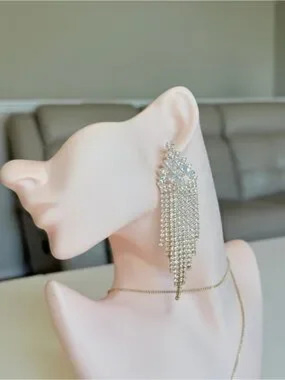 Gold Crystal Tassel Statement Earrings for Women